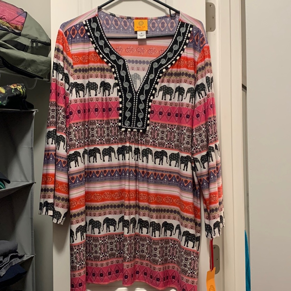Multicolor Plus Size Blouse w/ Elephant Pattern! NEW WITH TAGS!